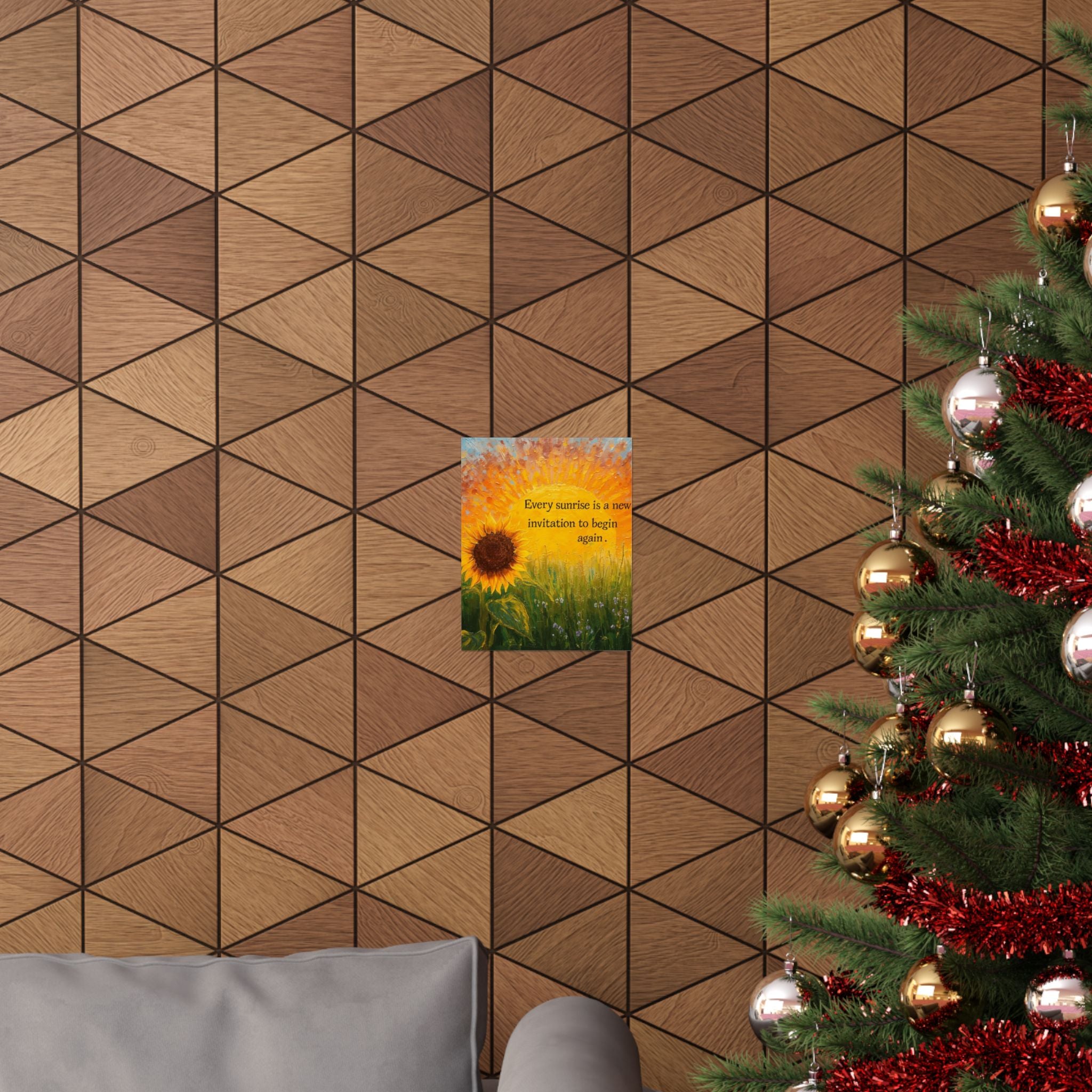 Sunrise Sunflower Inspirational Poster — "Every sunrise is a new invitation to begin again"