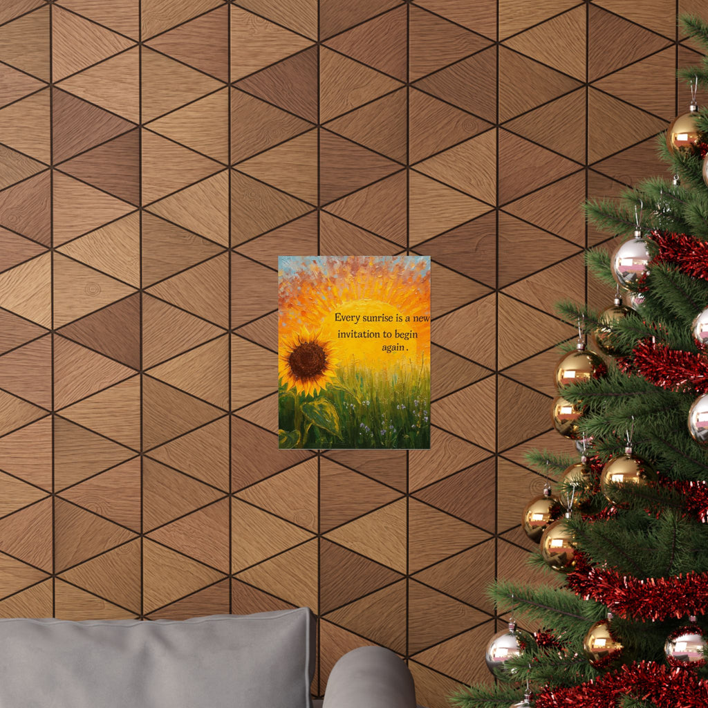 Sunrise Sunflower Inspirational Poster — "Every sunrise is a new invitation to begin again"