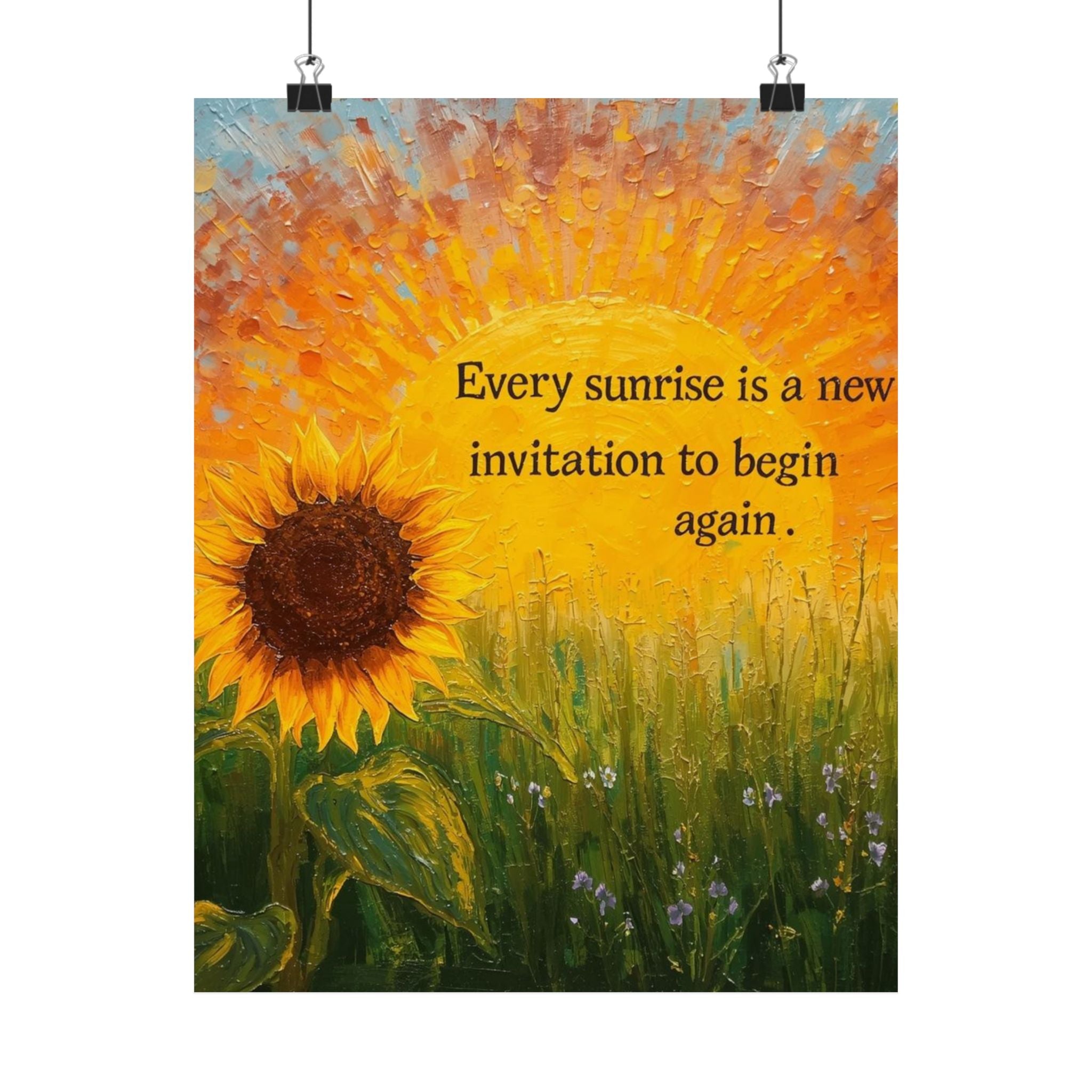 Sunrise Sunflower Inspirational Poster — "Every sunrise is a new invitation to begin again"