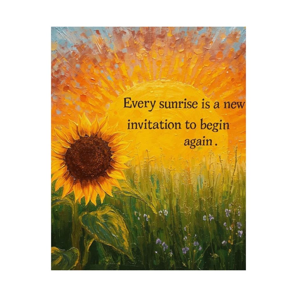 Sunrise Sunflower Inspirational Poster — "Every sunrise is a new invitation to begin again"