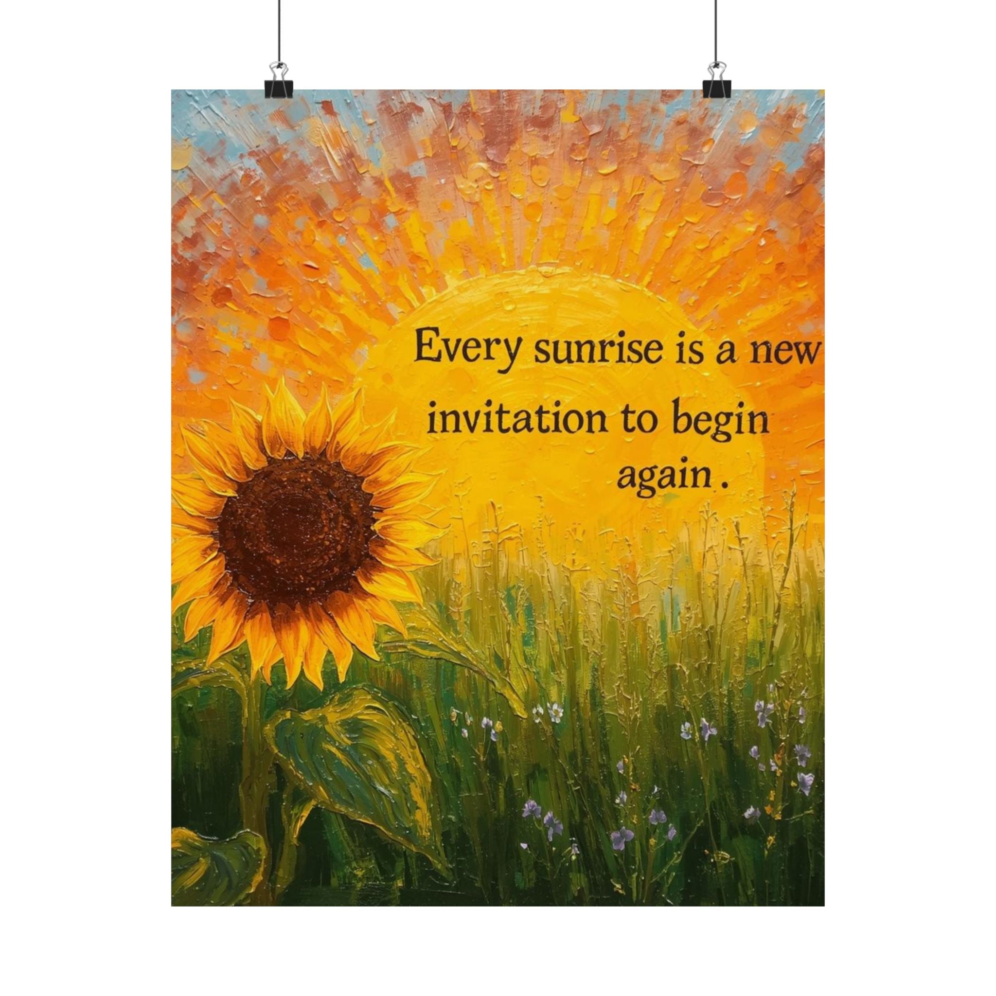 Sunrise Sunflower Inspirational Poster — "Every sunrise is a new invitation to begin again"