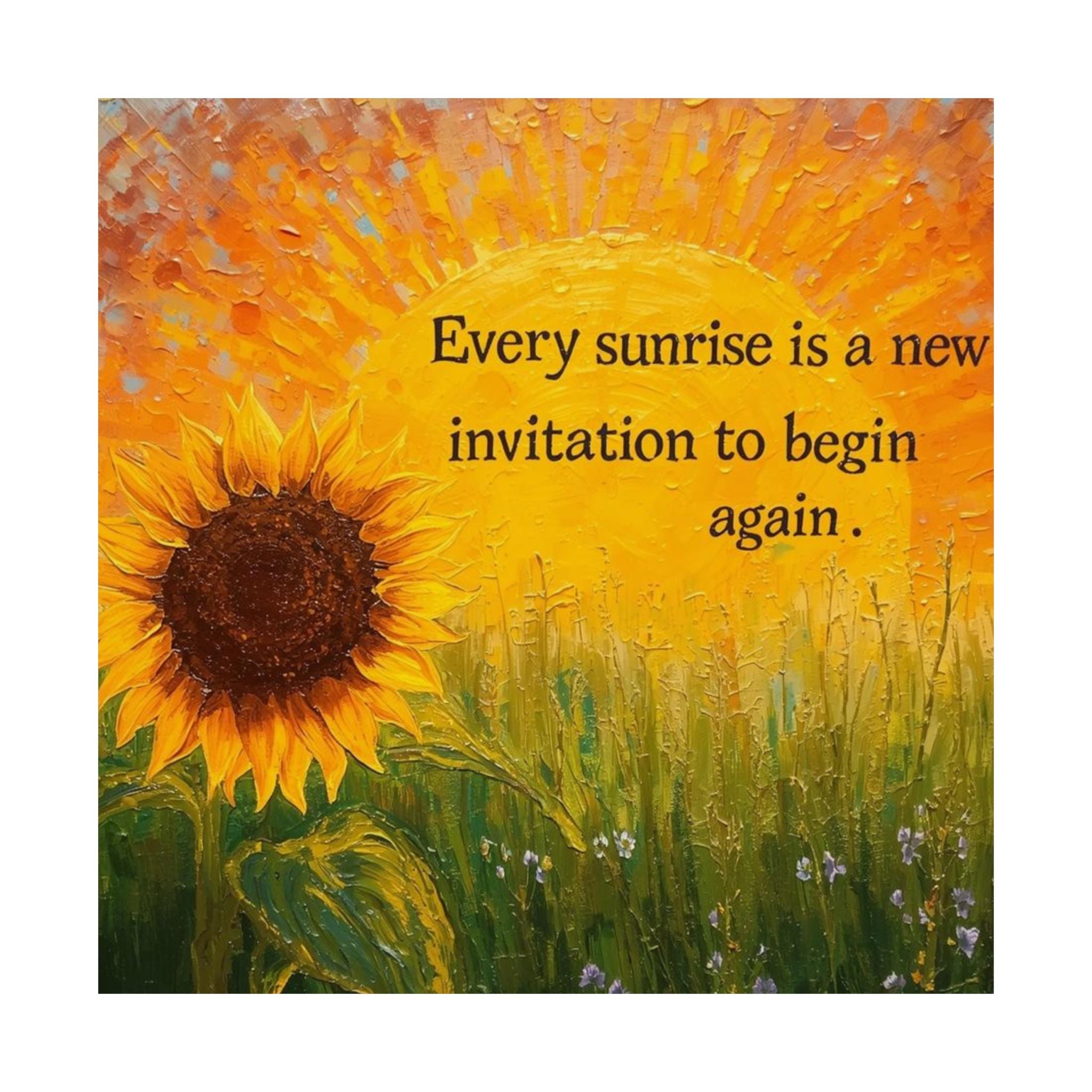Sunrise Sunflower Inspirational Poster — "Every sunrise is a new invitation to begin again"