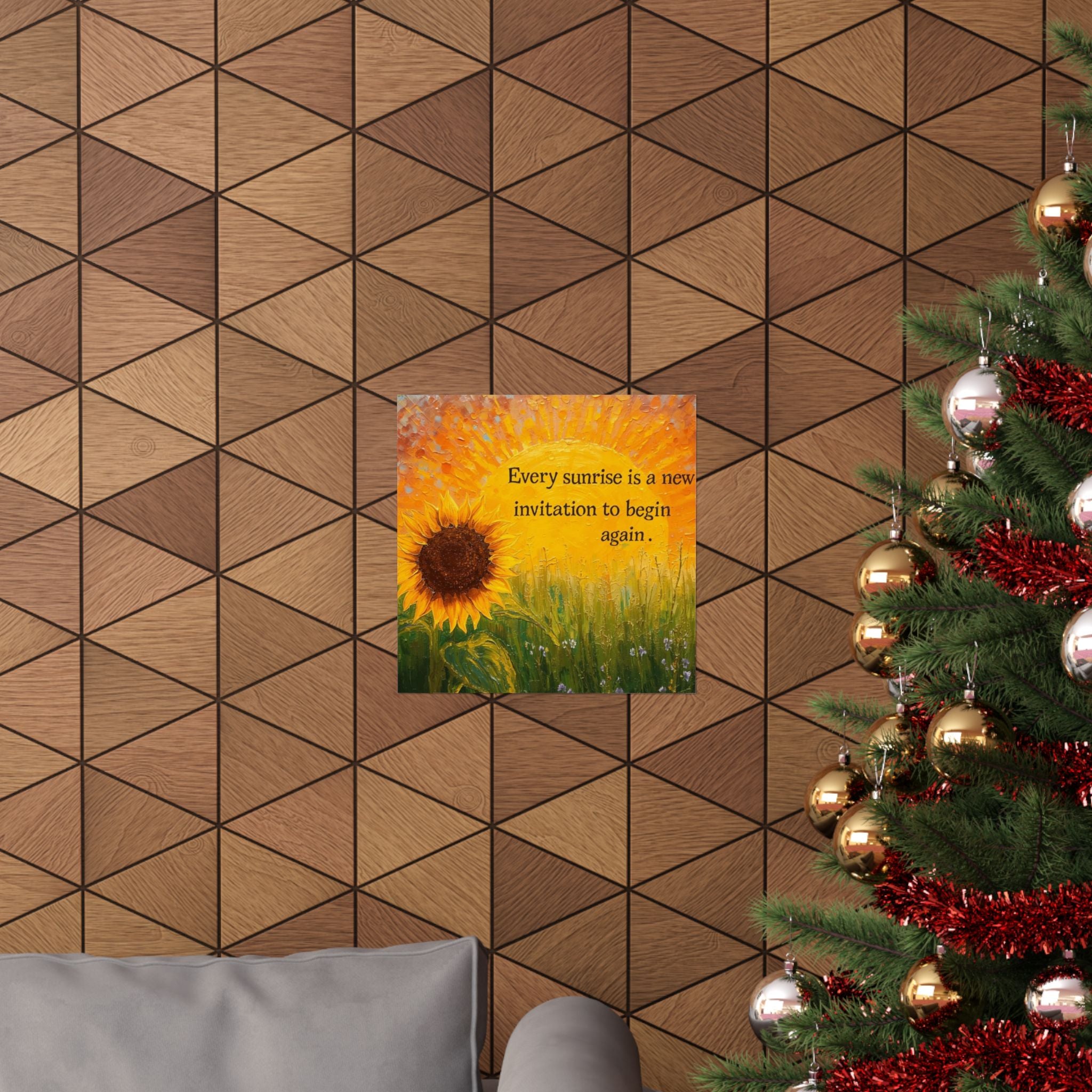 Sunrise Sunflower Inspirational Poster — "Every sunrise is a new invitation to begin again"