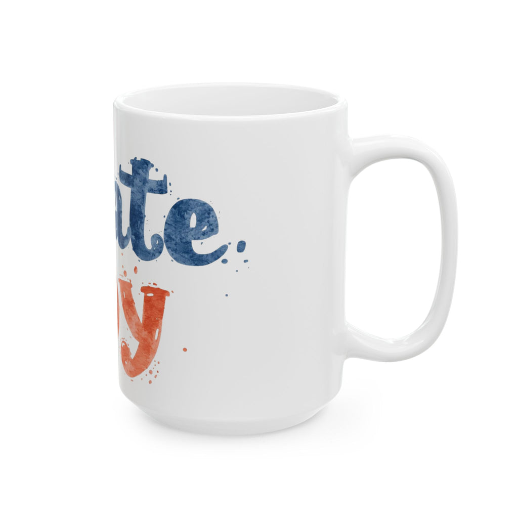 Create Joy Ceramic Mug (11oz, 15oz) — Inspirational Coffee Cup, Colorful Watercolor Typography Gift