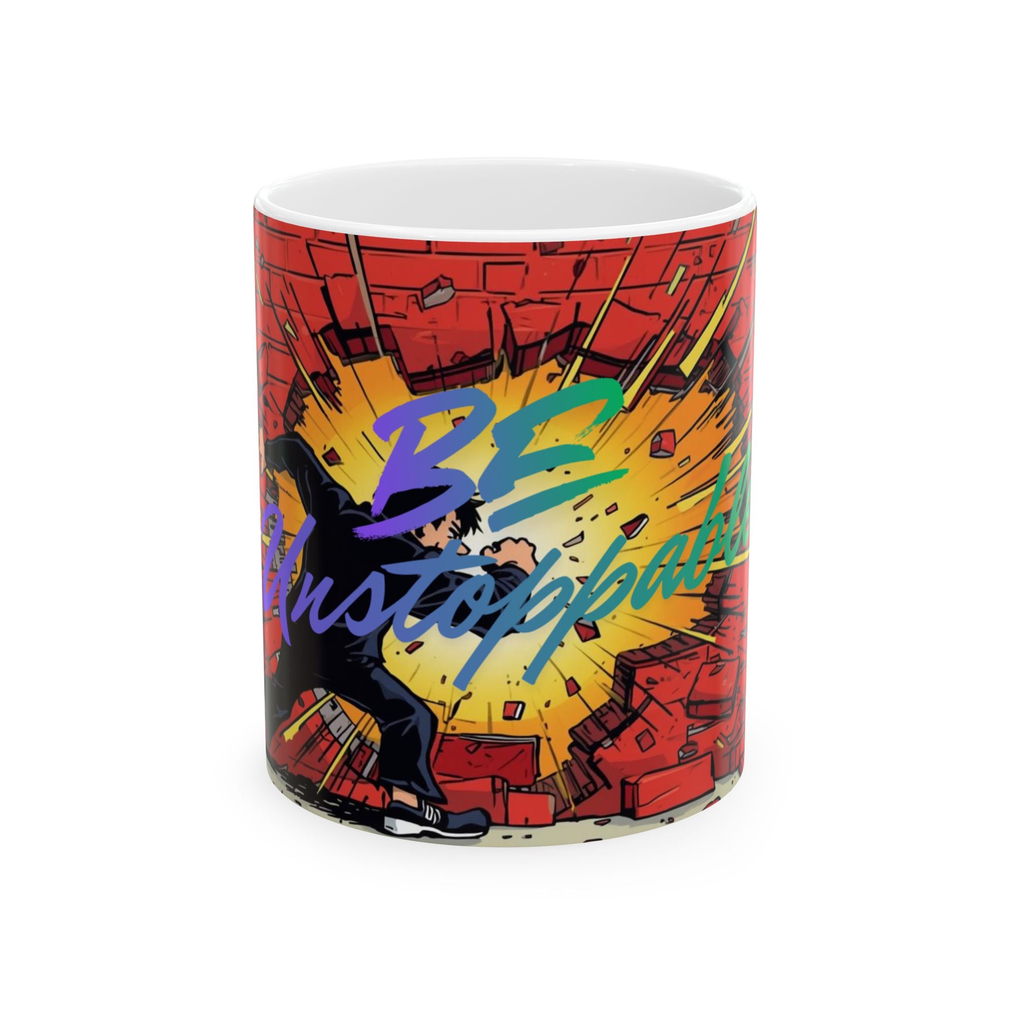Be Unstoppable Ceramic Mug — Motivational Comic-Style Coffee Cup (11oz/15oz)