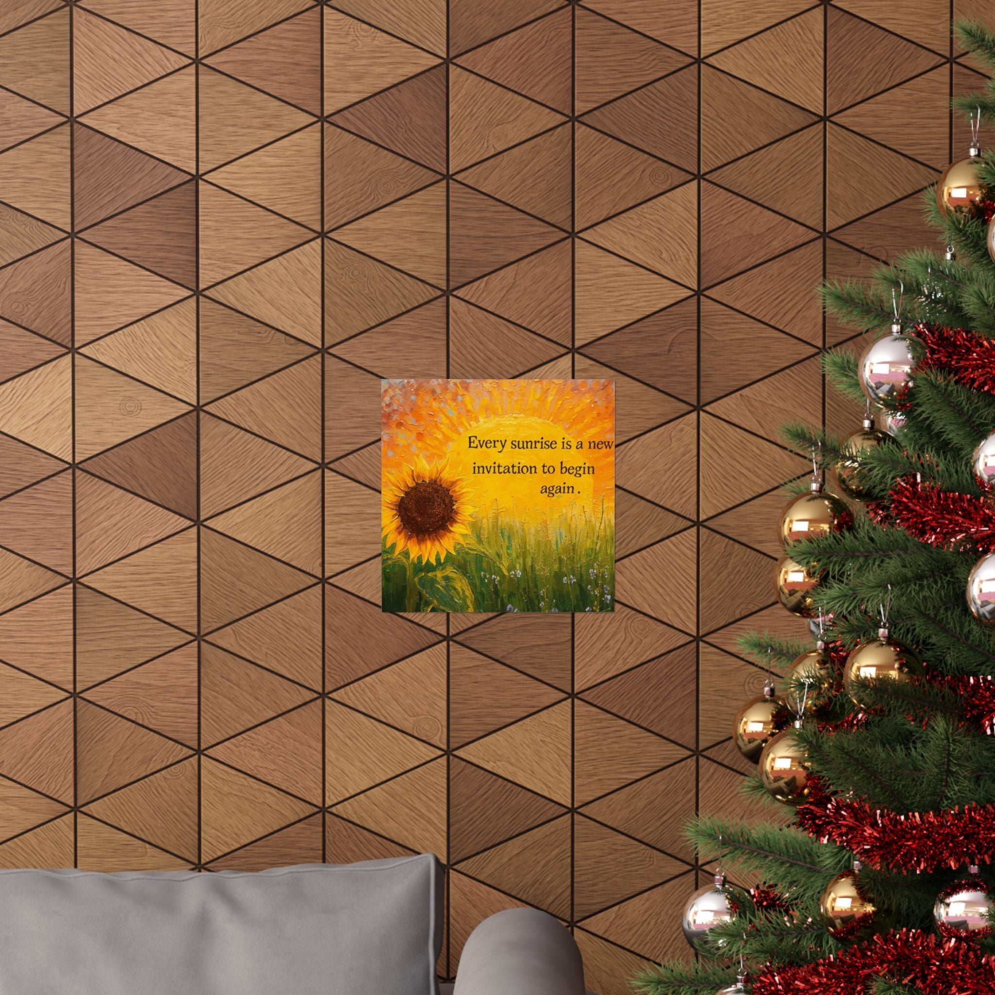 Sunrise Sunflower Inspirational Poster — "Every sunrise is a new invitation to begin again"