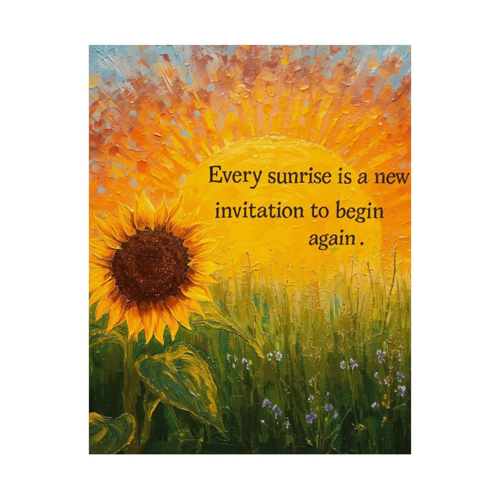 Sunrise Sunflower Inspirational Poster — "Every sunrise is a new invitation to begin again"