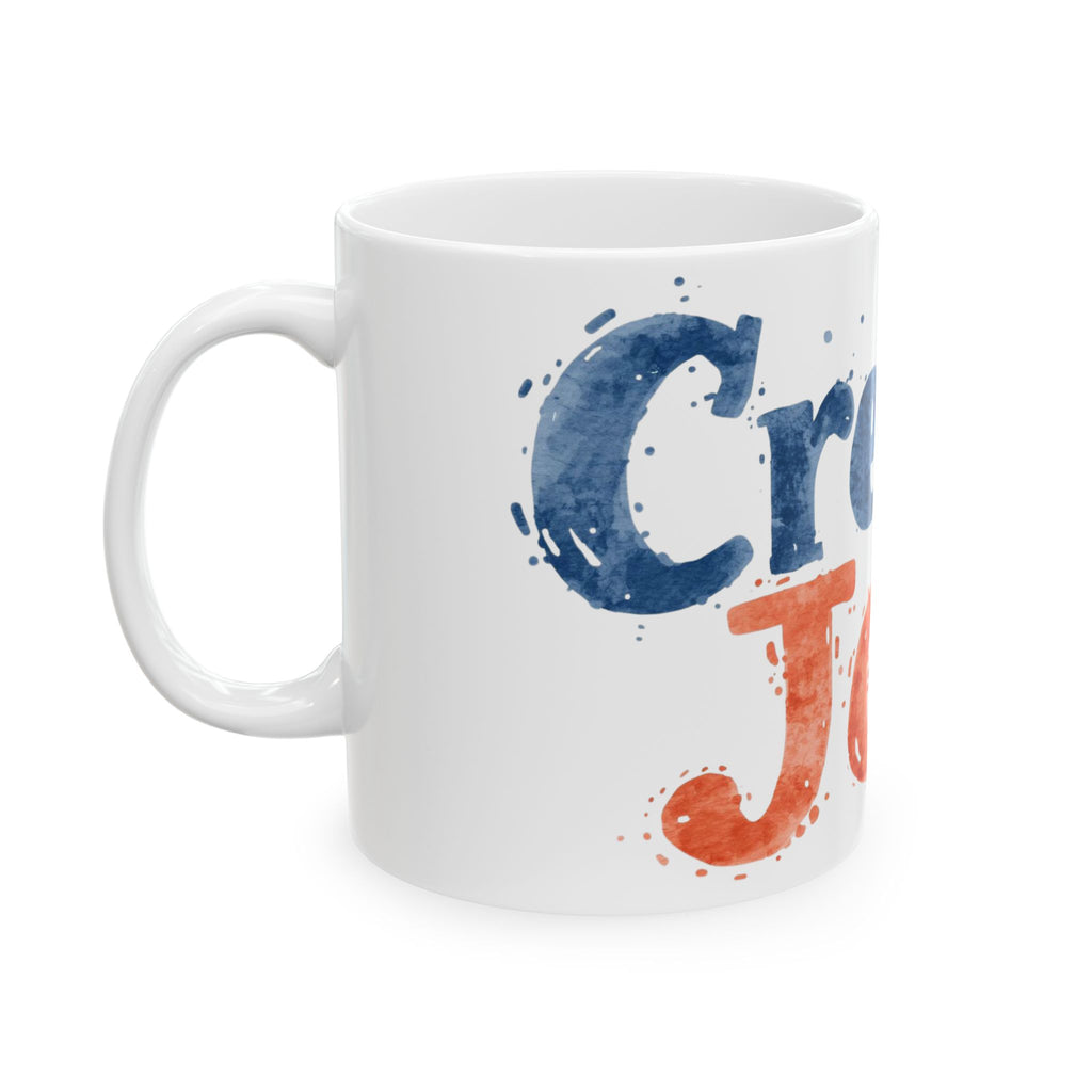 Create Joy Ceramic Mug (11oz, 15oz) — Inspirational Coffee Cup, Colorful Watercolor Typography Gift