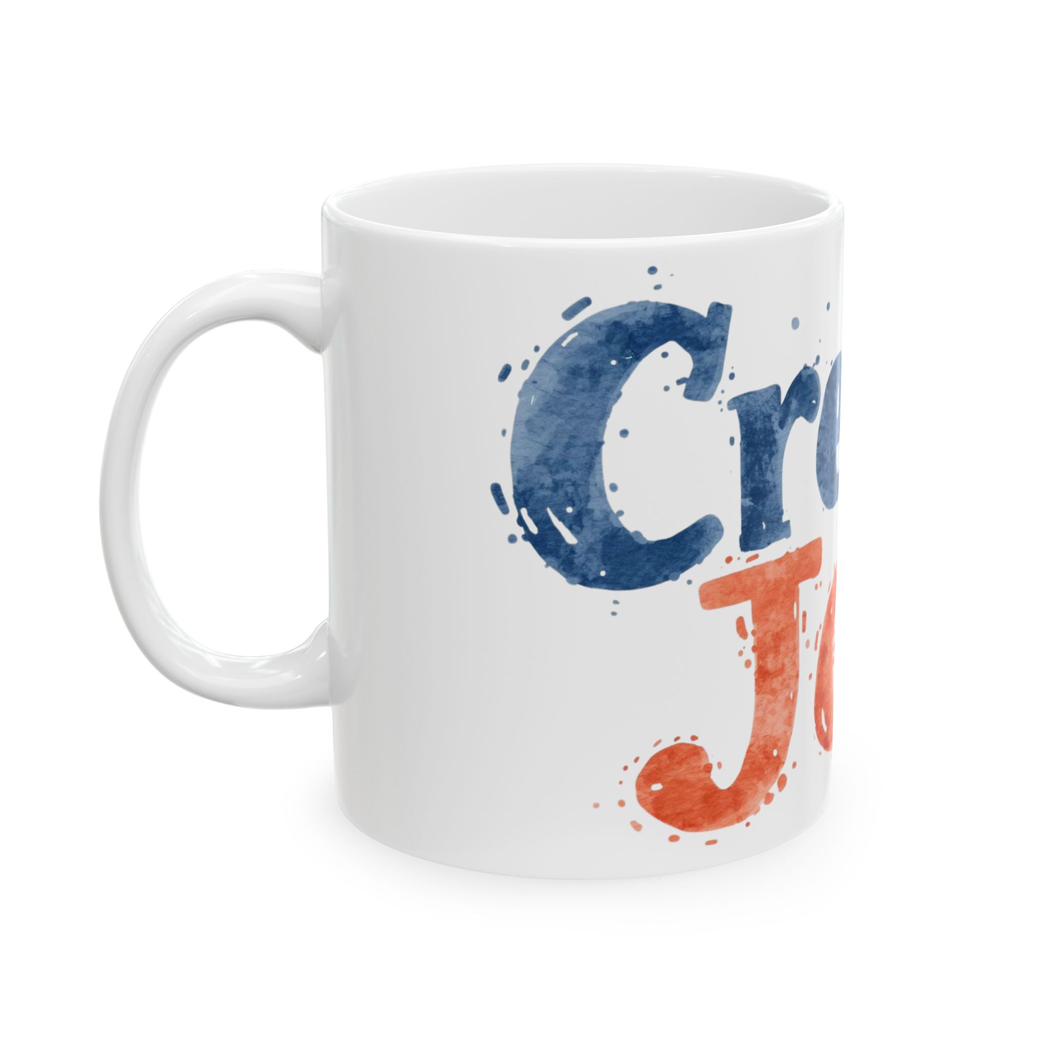 Create Joy Ceramic Mug (11oz, 15oz) — Inspirational Coffee Cup, Colorful Watercolor Typography Gift